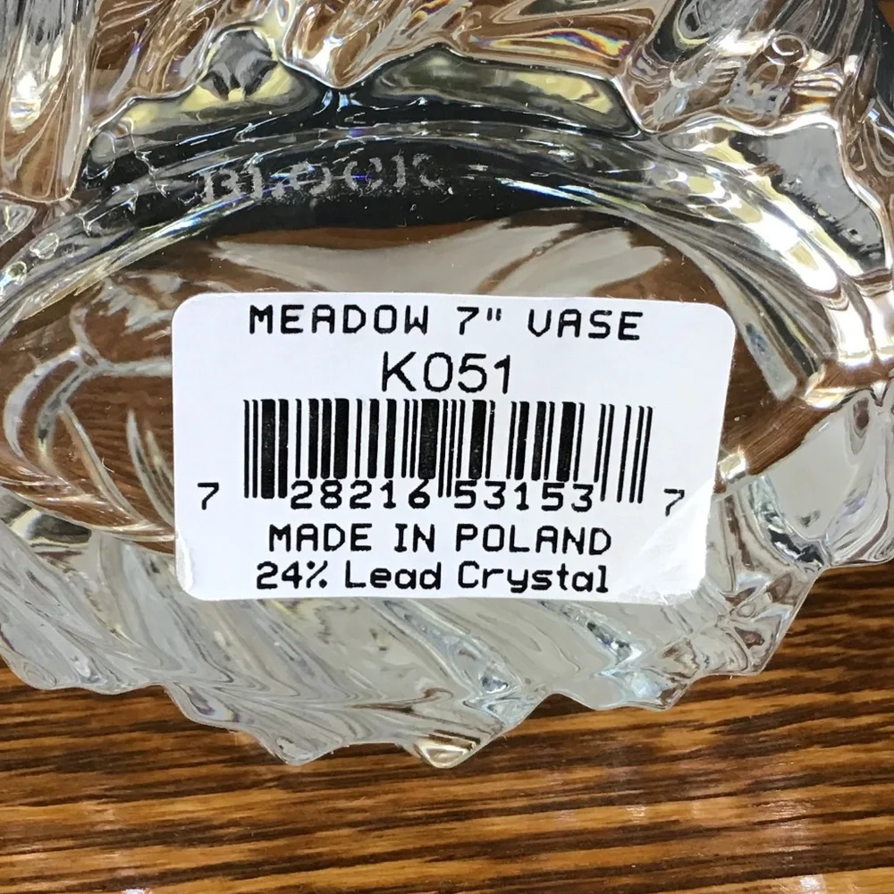 New Block Crystal Vase Butterfly Flowers Glass Hand Crafted Poland